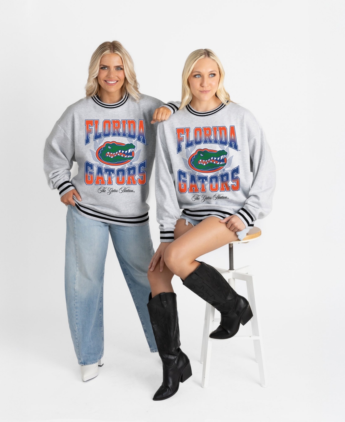 Gameday Couture Women's Ash Florida Gators Oversized Fade Route Ringer Stripe Sweatshirt
