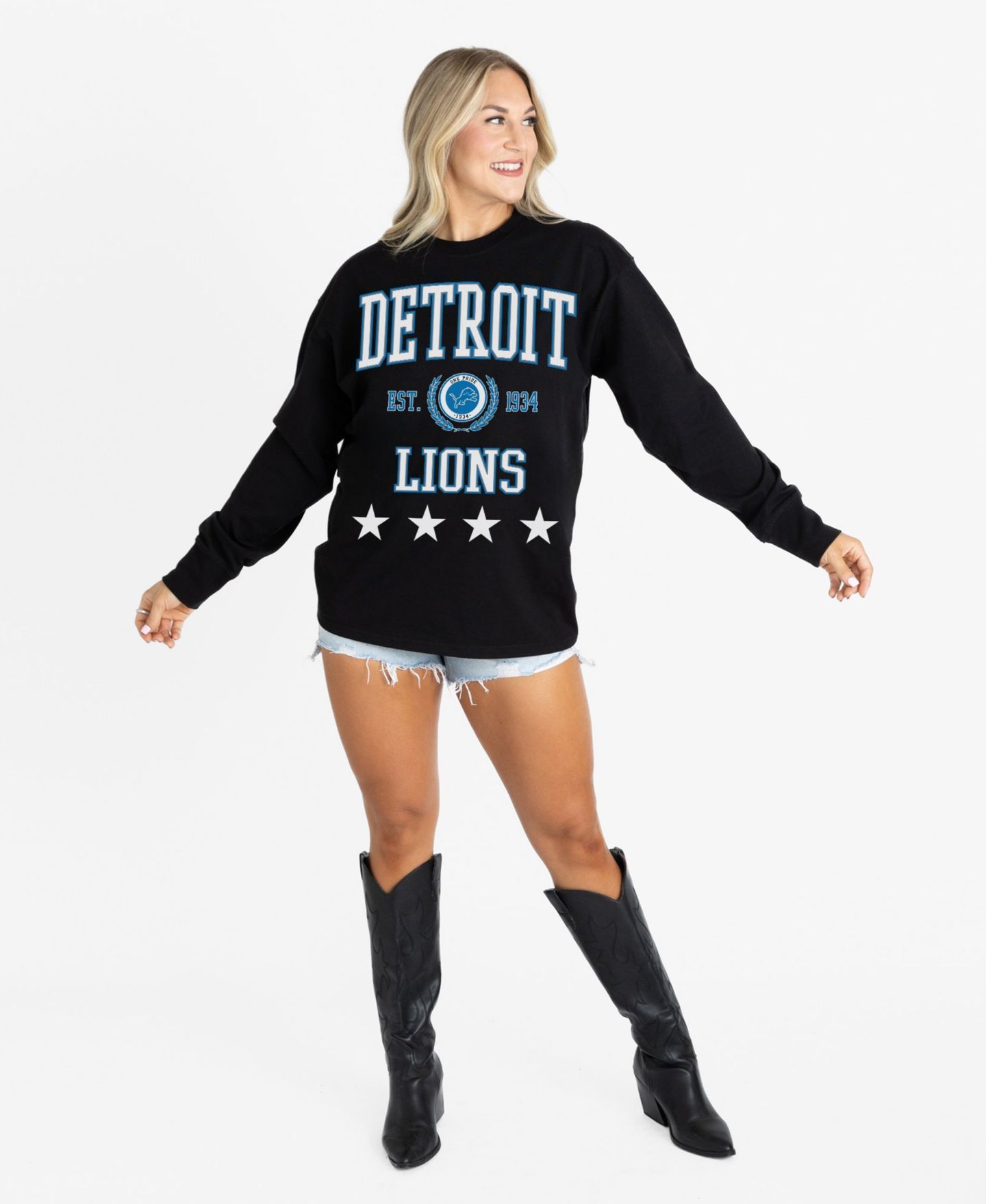 Женская футболка Gameday Couture Black Detroit Lions Oversized Everyday Star Long Sleeve — фото 4