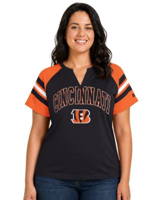 Women's Black Cincinnati Bengals Plus Size Game On Notch Neck Raglan T-Shirt