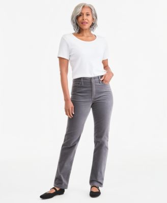 Women's Velveteen High-Waist Straight-Leg Pants