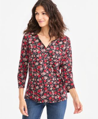 Style & Co Women's Printed 3/4-Sleeve Henley Top