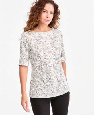 Petite Elbow-Sleeve Boat-Neck T-Shirt