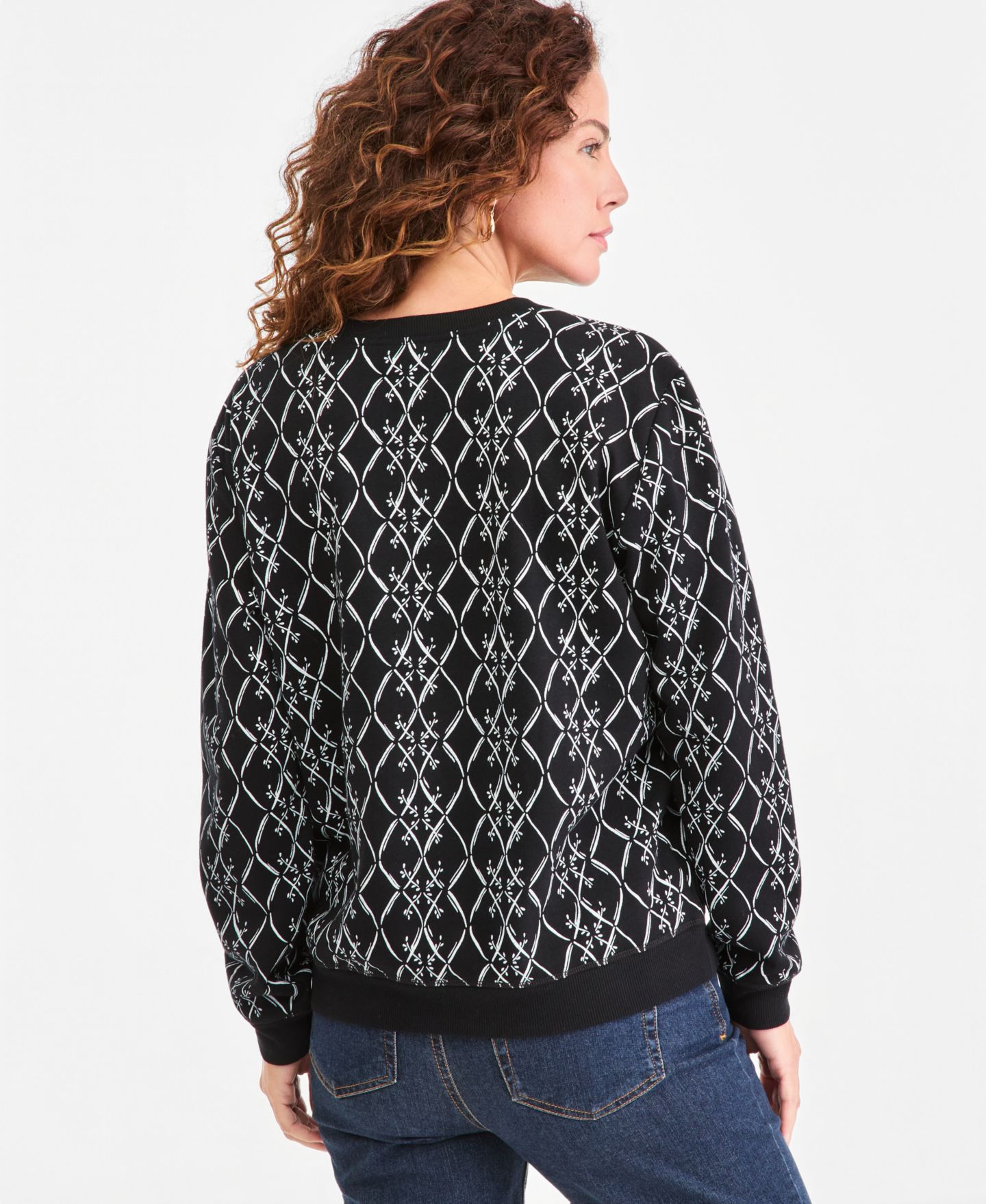 Женская толстовка Style & Co Printed Long-Sleeve Crewneck, цвет: Глубокий чёрный — фото 4