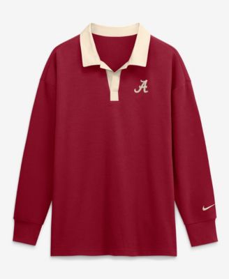 Women's Crimson Alabama Crimson Tide Oversized Essential Dri-FIT Long Sleeve V-Neck Polo Shirt