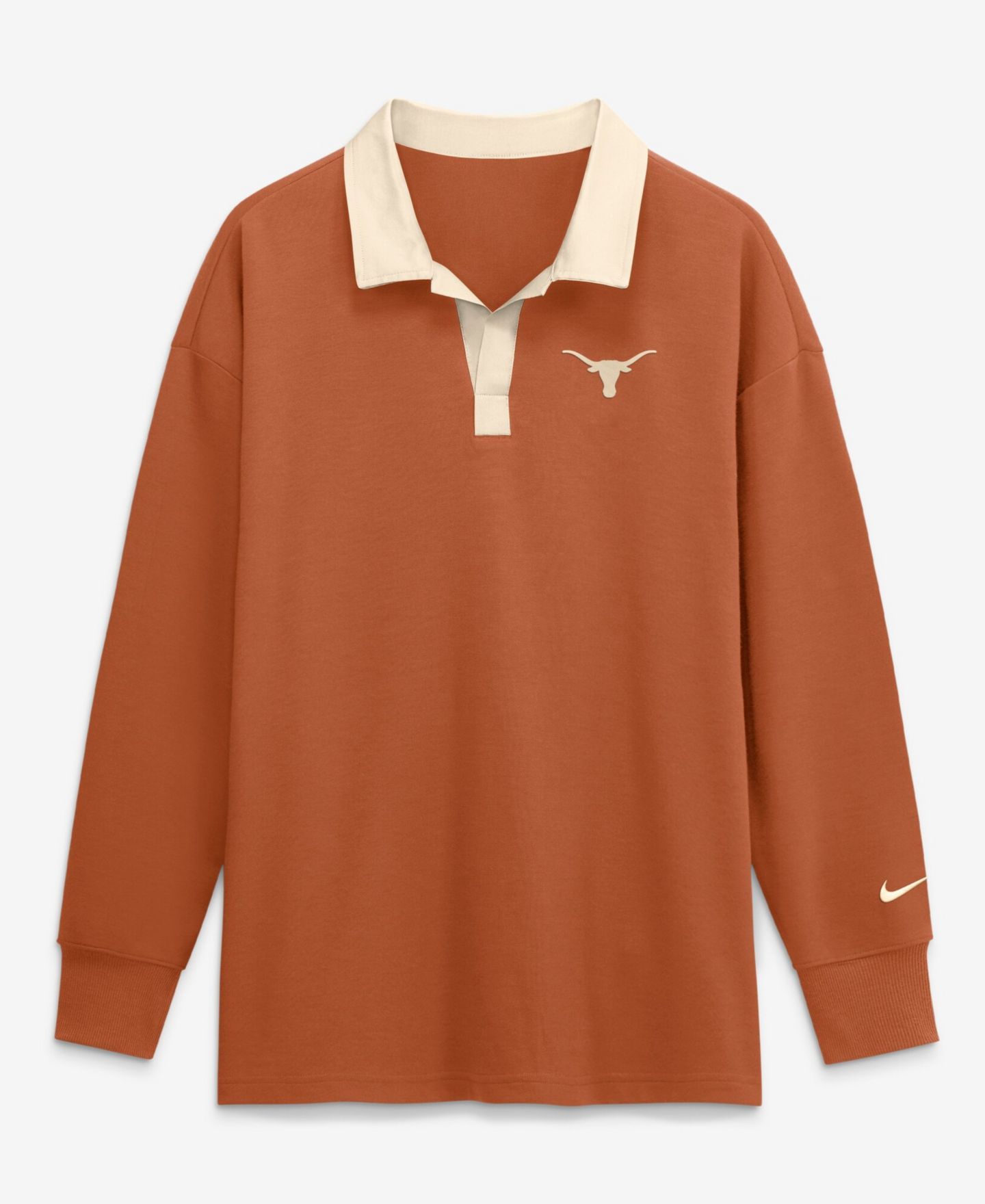 Женское поло Nike Orange Texas Longhorns Oversized Essential Dri-FIT Long Sleeve V-Neck Polo — фото 3