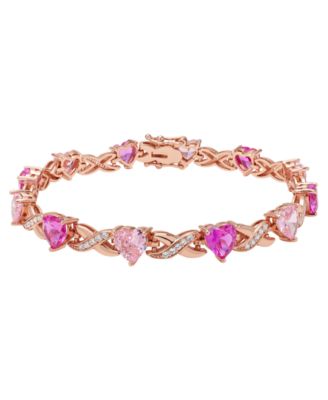 Simulated Pink Sapphire, Pink Cubic Zirconia and Cubic Zirconia Heart and 'X' Bracelet