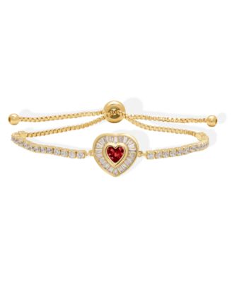 Simulated Ruby and Cubic Zirconia Baguette Heart Adjustable Bracelet