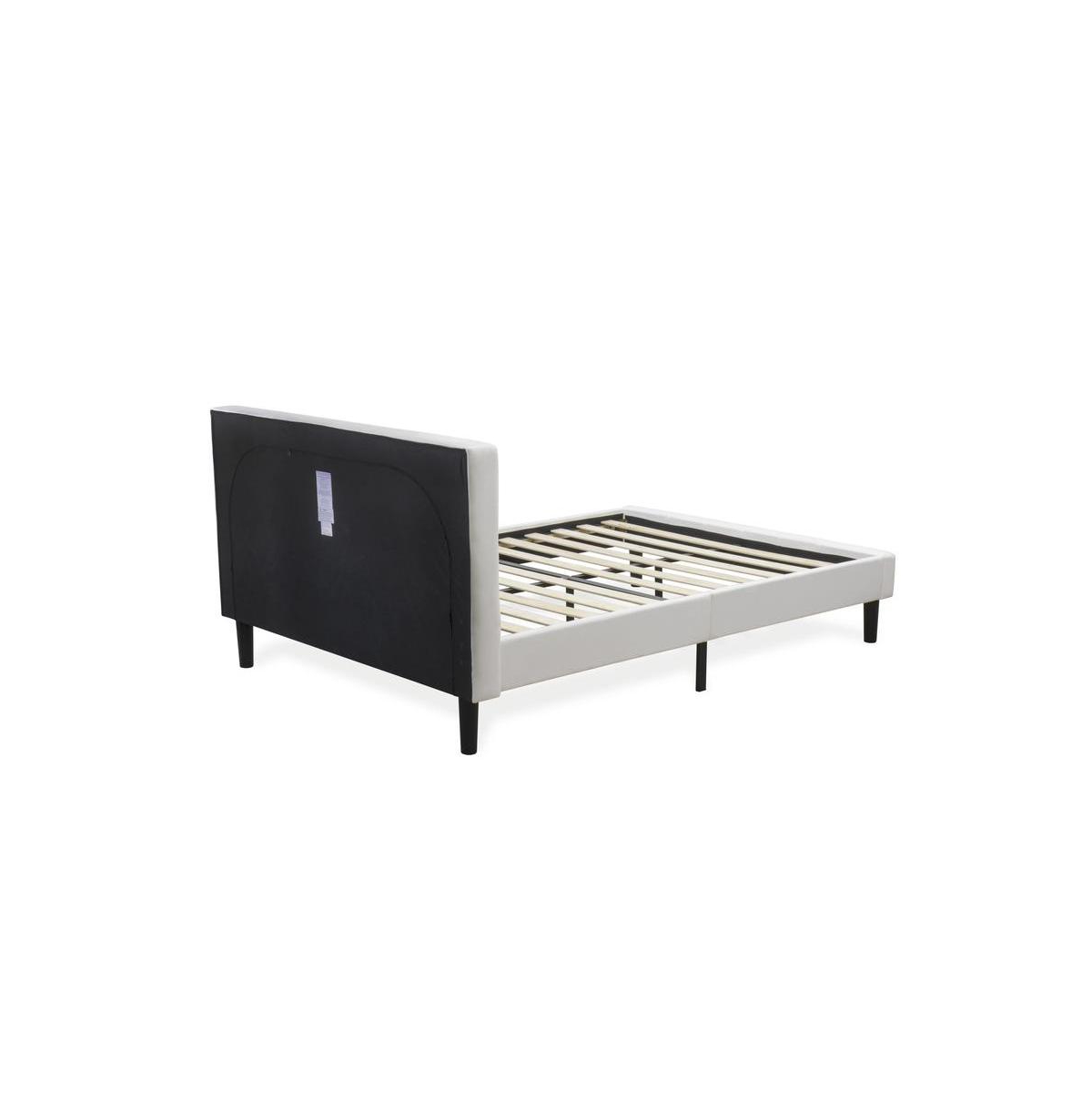 NL19Q-1DE05 Queen Size Bedroom Set, White Velvet - 1 Bed Linen White Velvet Fabric Headboard & 1 Wooden Night Stand Finish Nightstand - 2 Piece