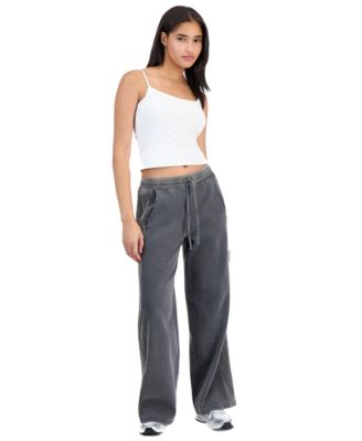 Juniors' Wide-Leg Drawstring Denim Track Pants