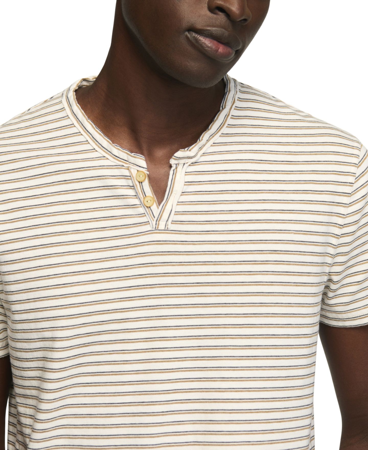 Мужская футболка Lucky Brand Striped Venice Burnout Notch Neck, цвет: Кремовый разноцветный — фото 3