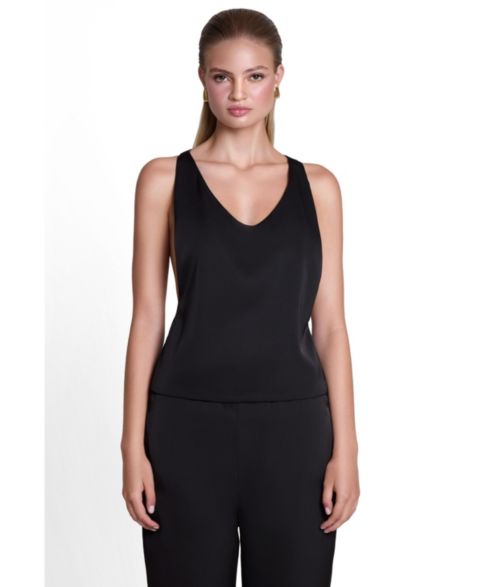 Женский топ LEAU Suri Plunge Satin Racerback, цвет: Чёрный