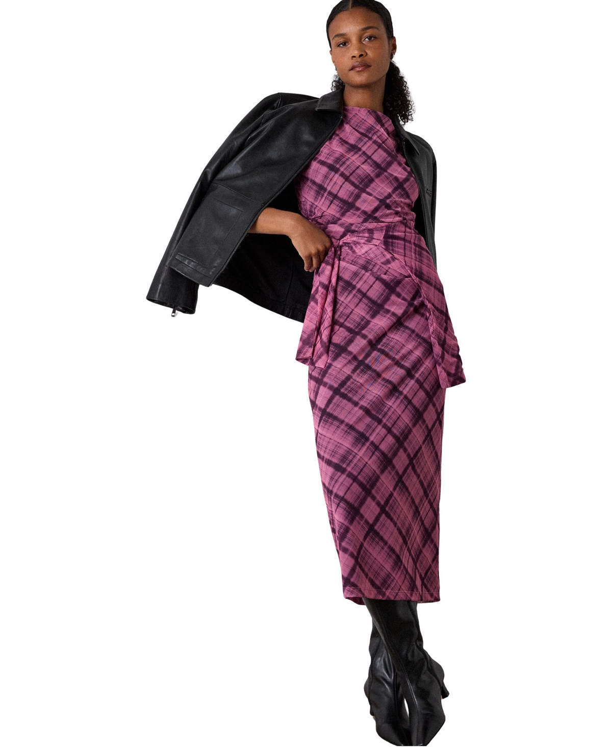 Whistles Women's Twist Check Mesh Midi Dress