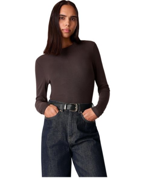 Женская футболка Whistles Essential Long-Sleeve Crewneck Viscose-Blend, цвет: Коричневый