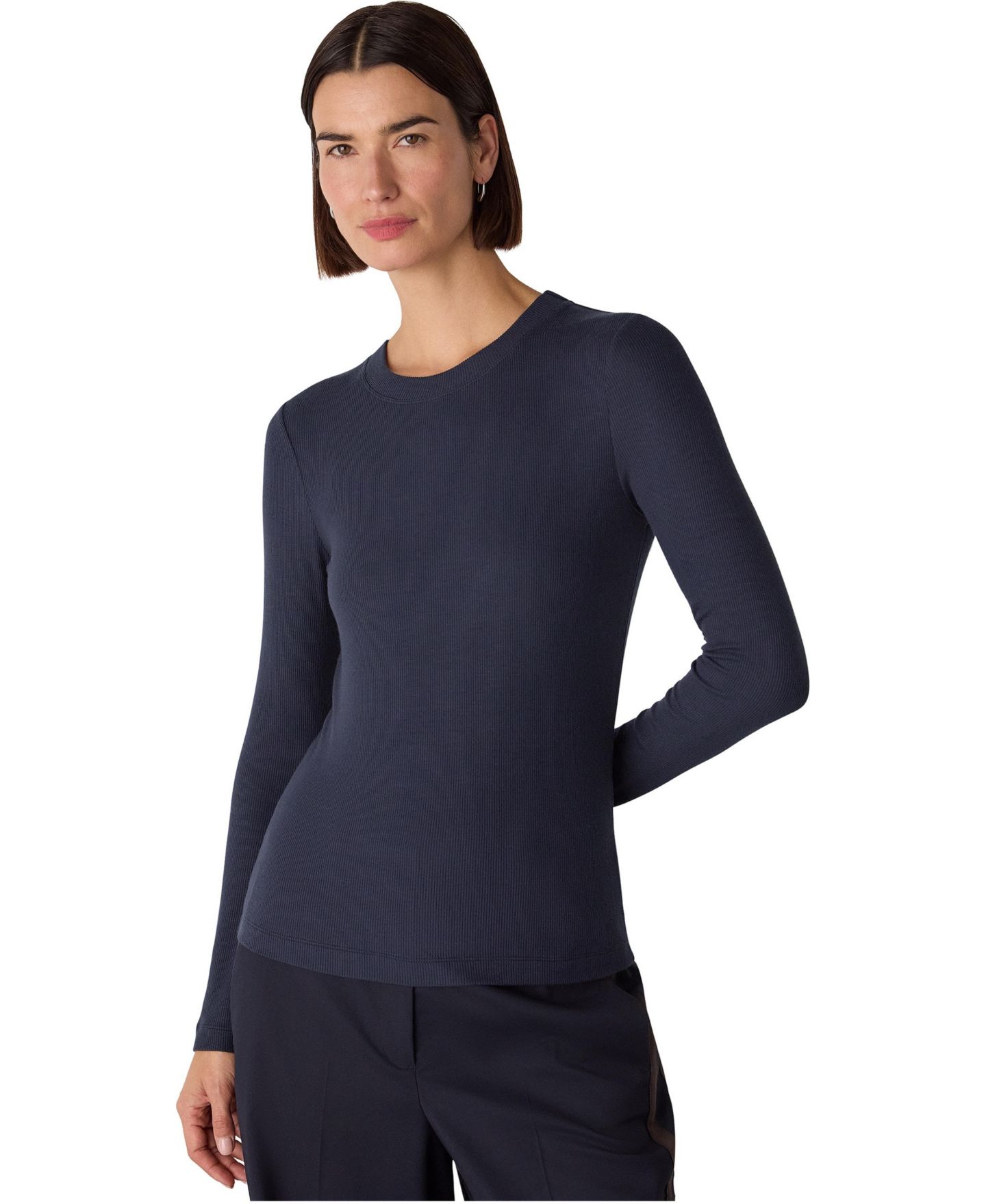 Женский топ Whistles Ribbed Crewneck Knit, цвет: Тёмно-синий — фото 1