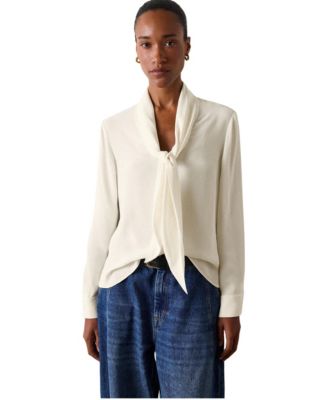 Women's Long-Sleeve Tie-Neck Crepe Blouse