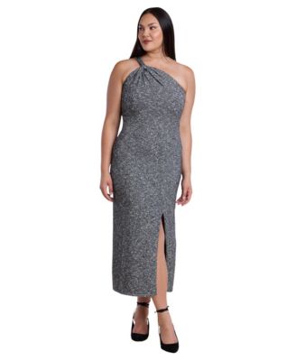 Plus Size One-Shoulder Front-Slit Sweater Maxi Dress