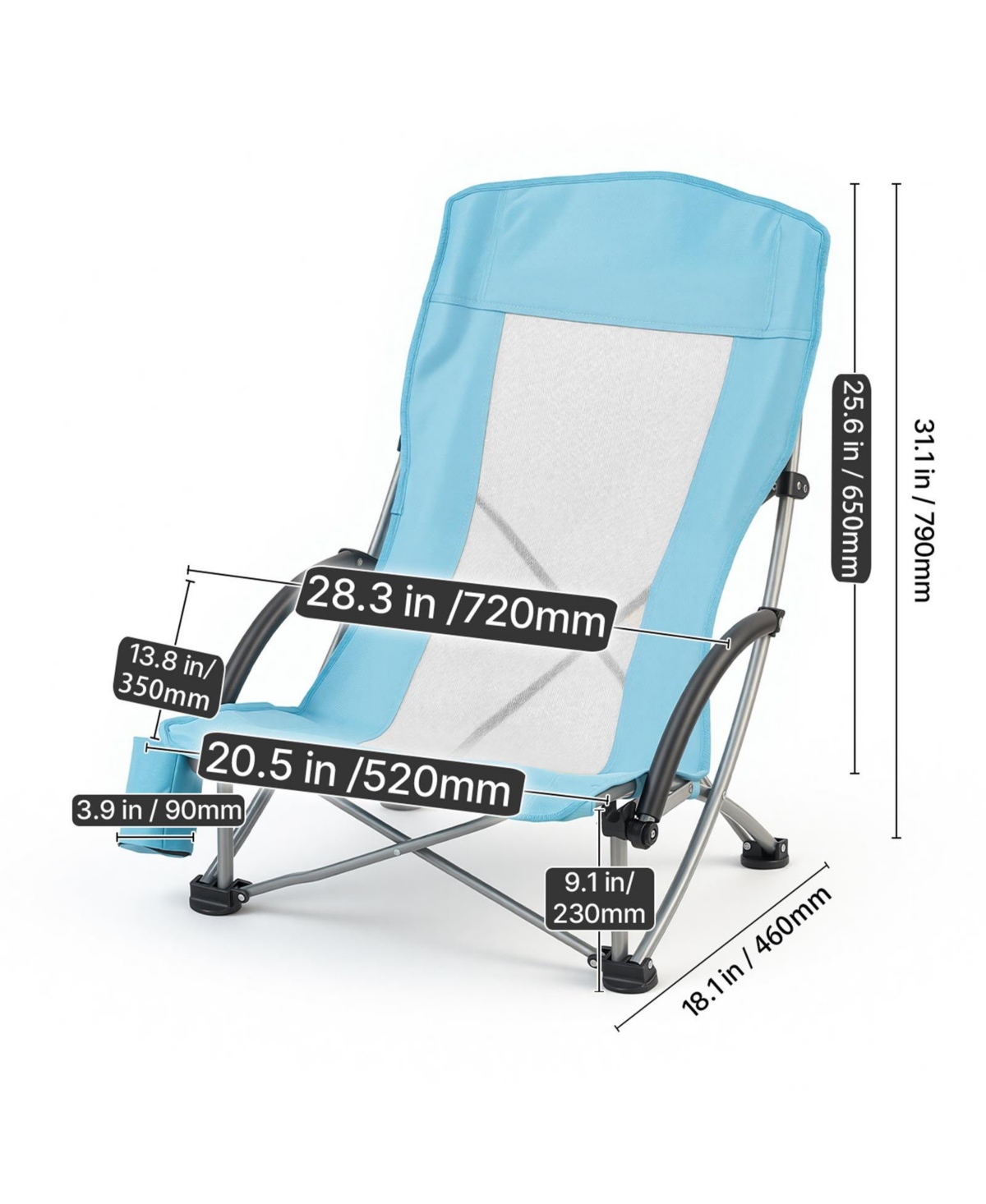 Sugift 2-Pack High Back Folding Beach Chairs 330 Lbs Capacity with Mesh Back and Cup Pocket