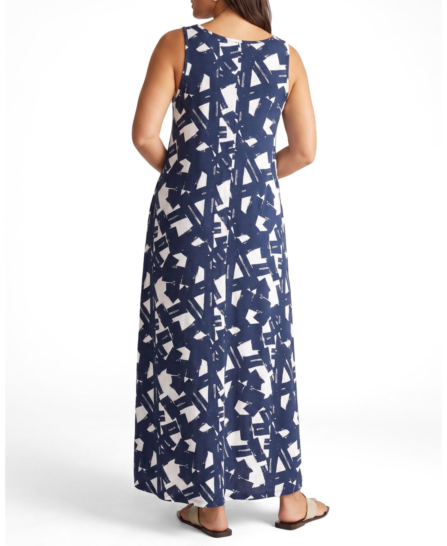 Женское платье Universal Standard Plus Size Athena Divine Sleeveless A-Line Hi-Low Hemline, цвет: Тёмно-синий с принтом — фото 3