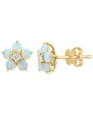 Opal (1 ct. t.w.) & Diamond (1/10 ct. t.w.) Earrings in 14k Yellow Gold