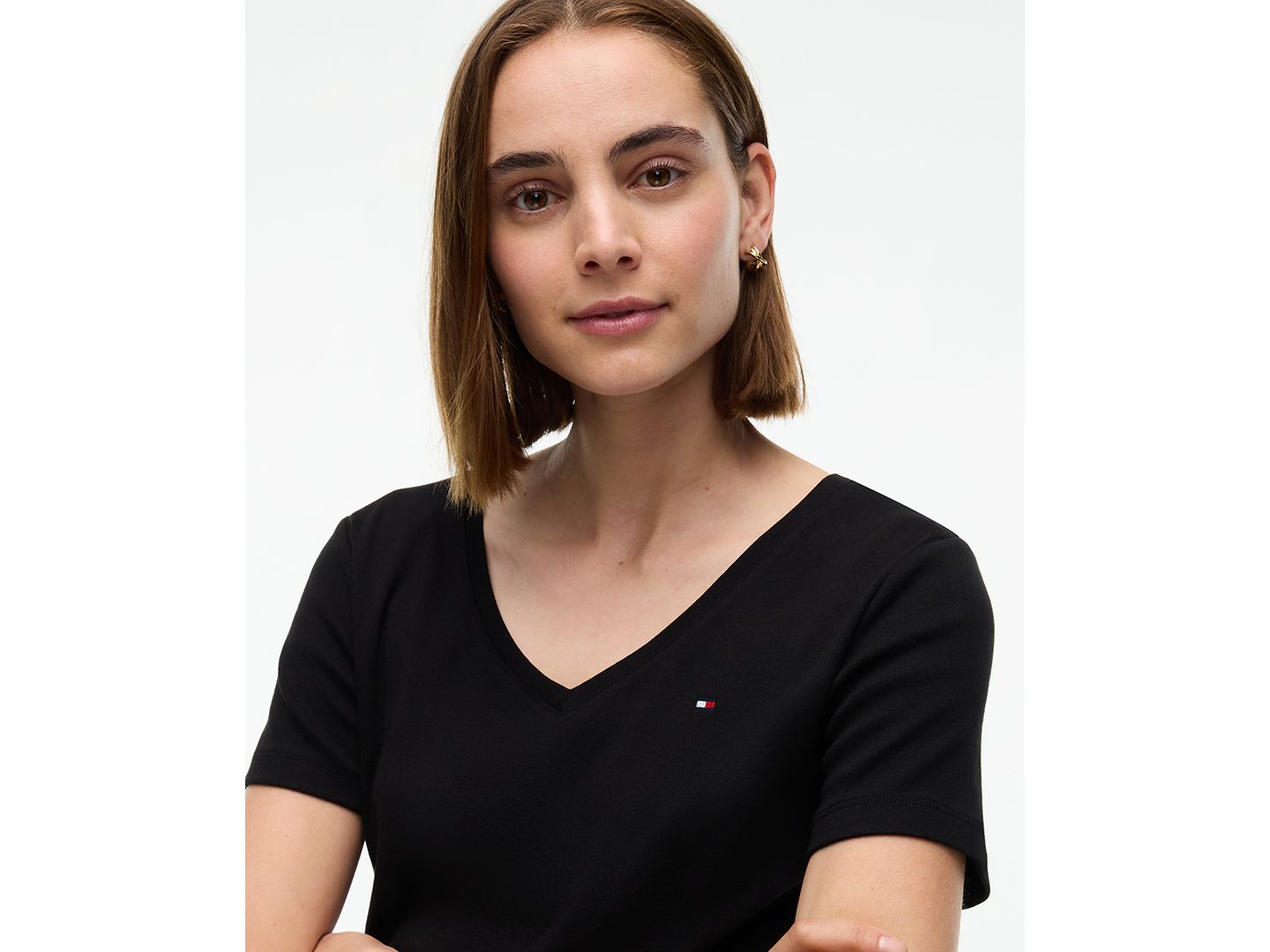 Женская футболка Tommy Hilfiger Rib Slim V-Neck Short-Sleeve T-Shirt, цвет: Чёрный — фото 3