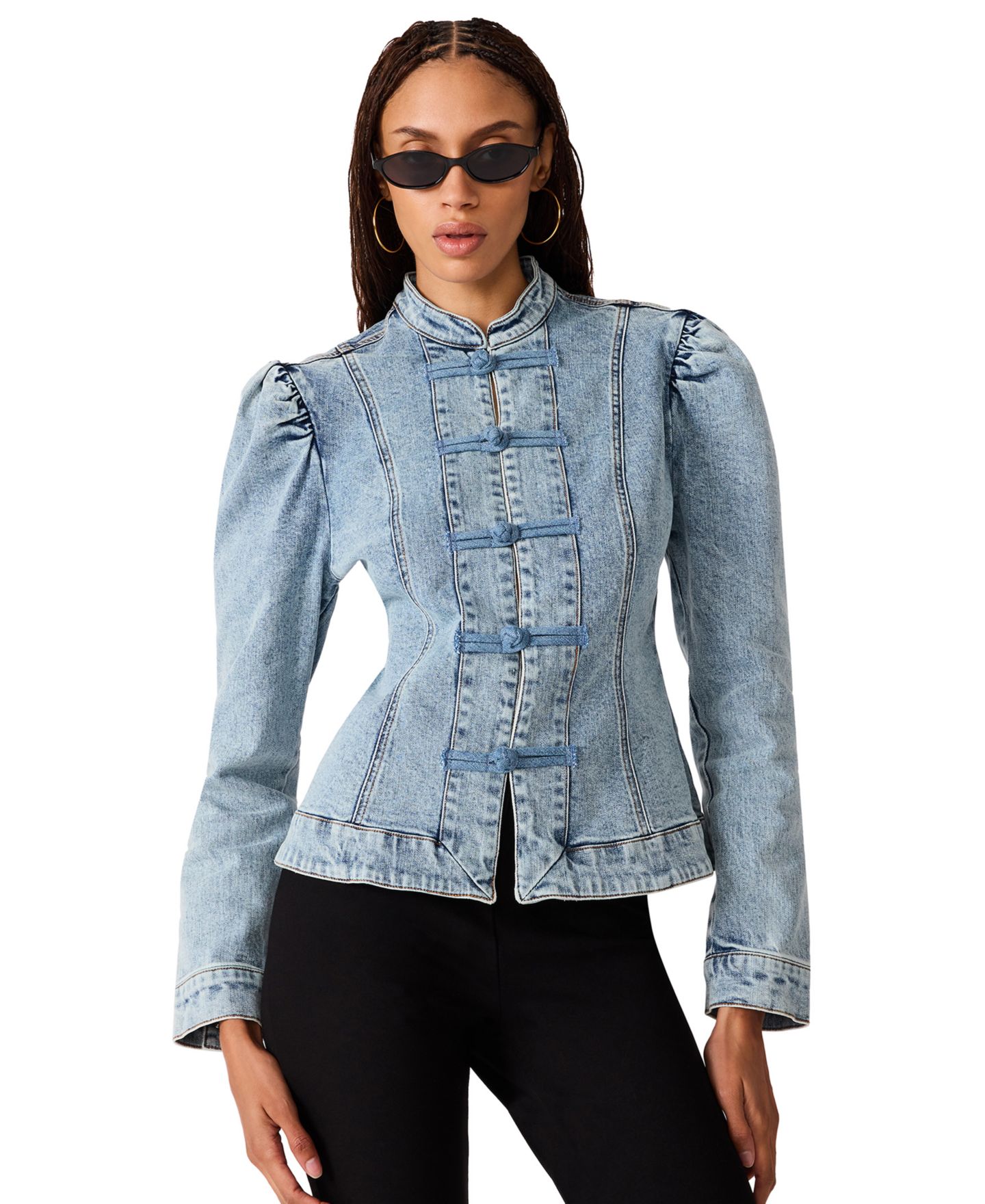 Женская блузка Steve Madden Aberdeen Puff-Sleeve Denim Blouse, цвет: Варёный — фото 4