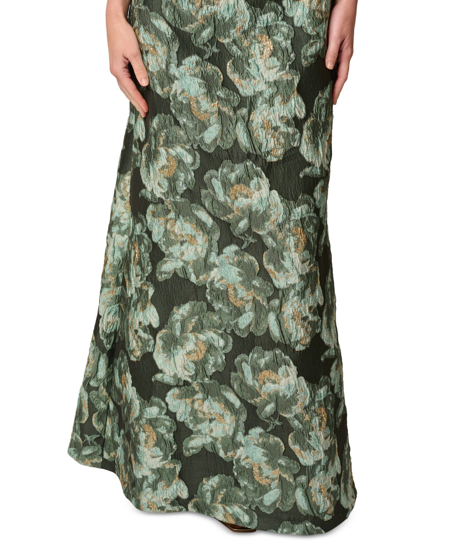 Женские платья Adrianna Papell Petite Asymmetrical Floral Mermaid Gown, цвет: Зелёный разноцветный — фото 4