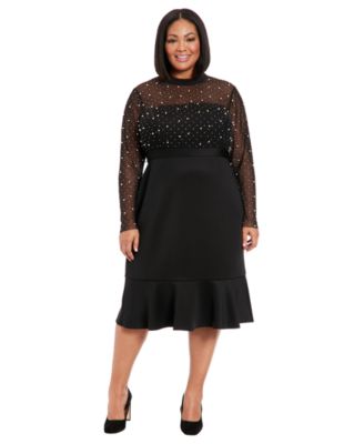 Plus Size Faux-Pearl Ruffled-Hem Dress