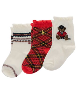 Baby Girls' Equestrian Bear Cotton Crew Socks, 3-Pack