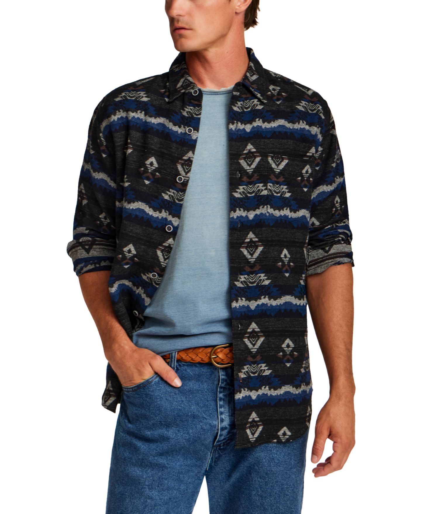 Мужская жаккардовая рубашка-куртка Weatherproof Vintage Southwest, цвет: Peacoat — фото 3