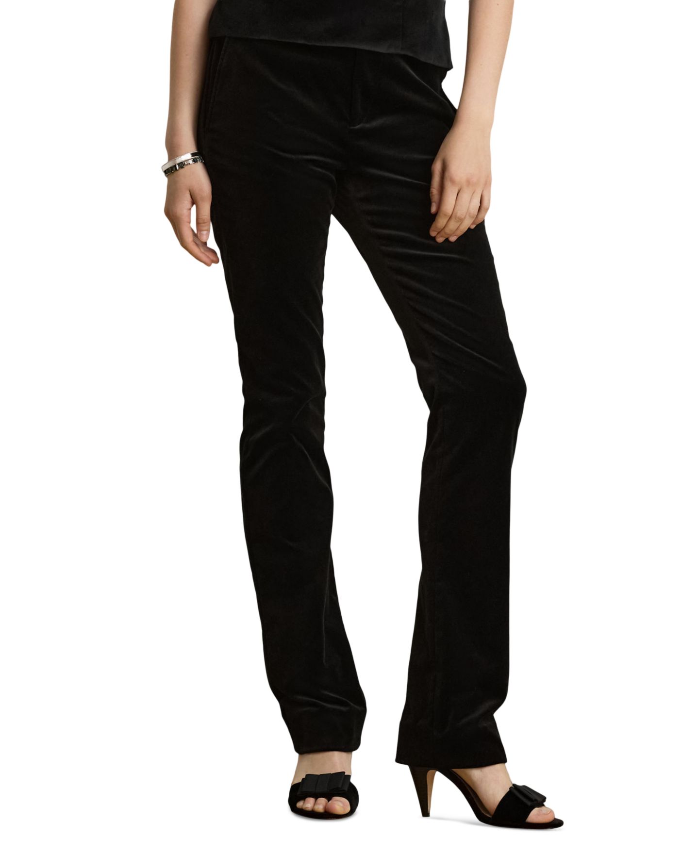 Женские брюки Lauren Ralph Lauren Stretch Velvet High-Rise Straight-Leg, цвет: Чёрный бархатный — фото 1