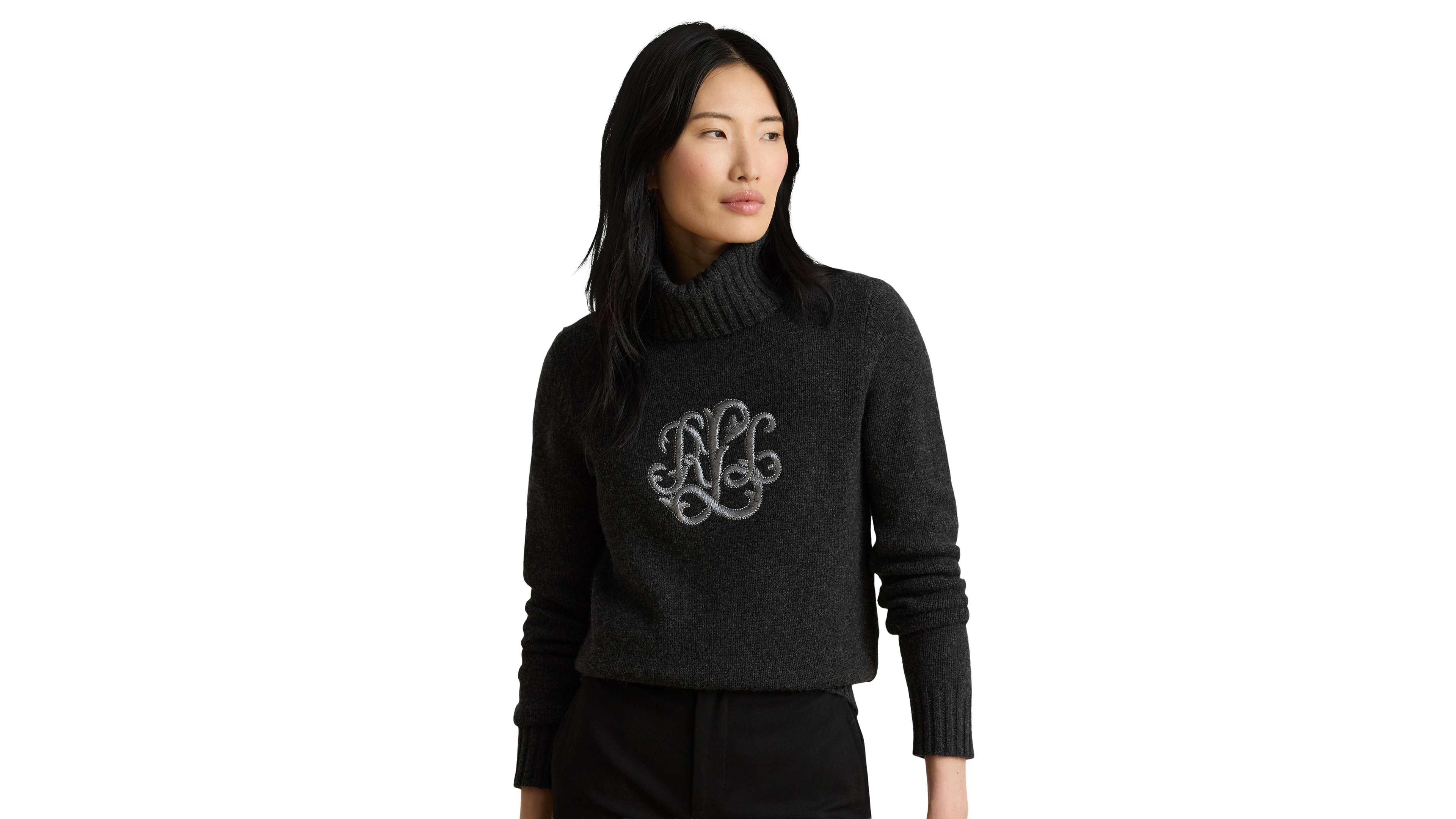 Lauren Ralph Women's Embroidered-Logo Wool-Blend Turtleneck Sweater