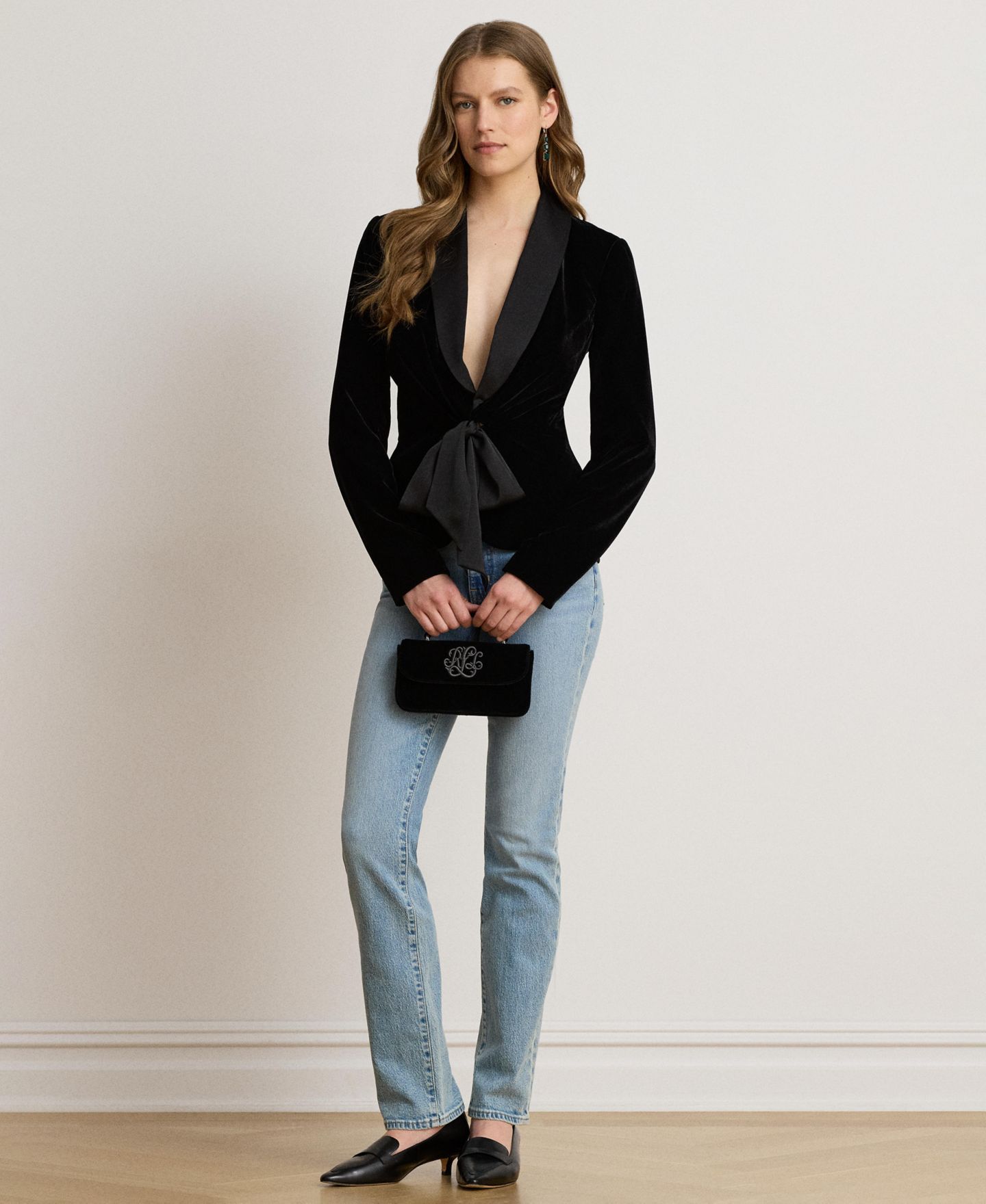 Женский пиджак Lauren Ralph Lauren Velvet Tie-Front Peplum Blazer, цвет: Чёрный бархатный — фото 5