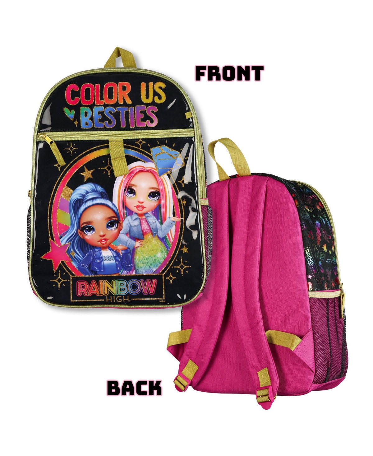 Intimo Rainbow High Backpack 16 Inch Color Us Besties 5 Piece Set with Detachable Lunchbox