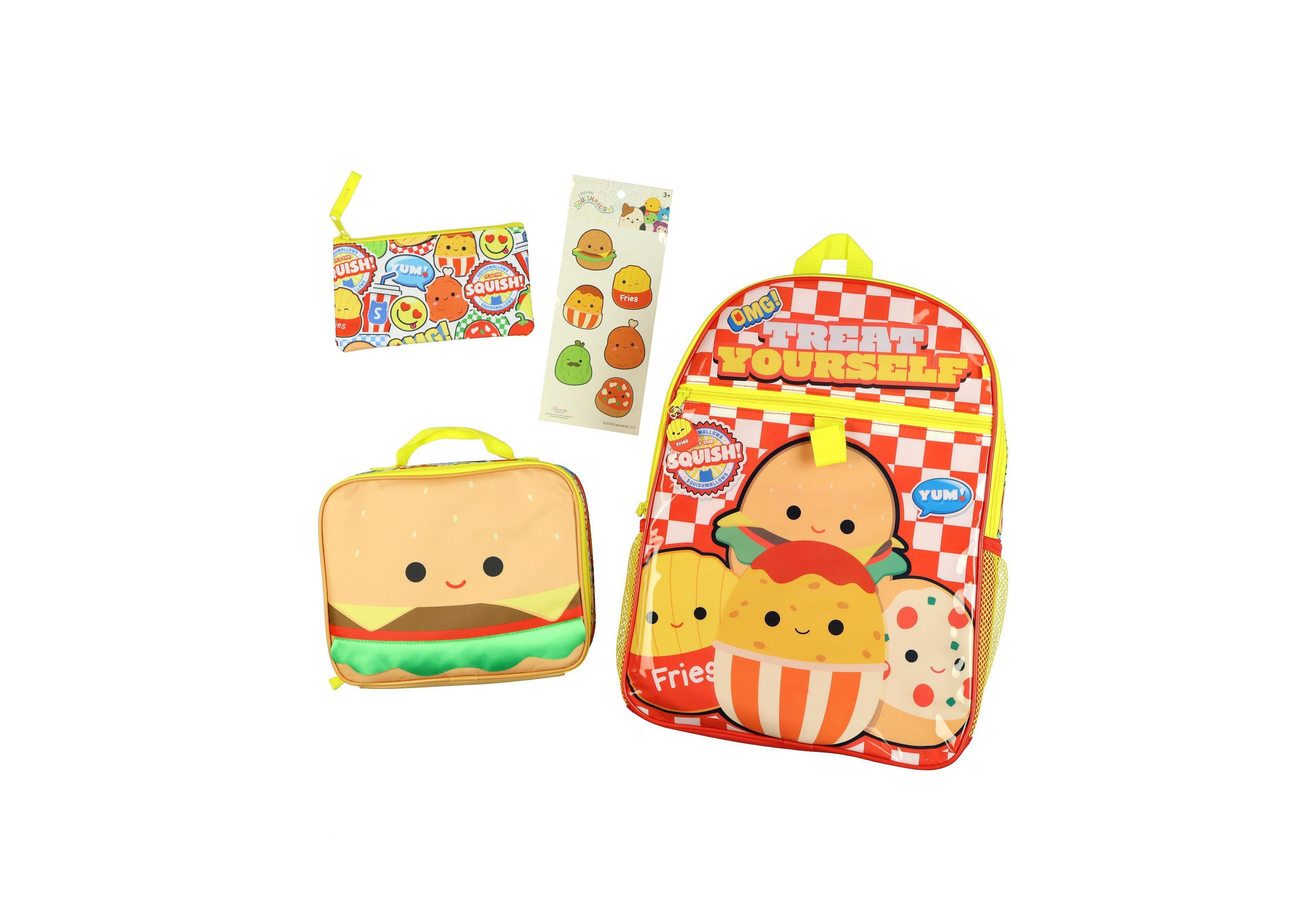 Squishmallows Backpack 16 Inch Treat Yourself 5 Piece Set with Detachable Lunch Box