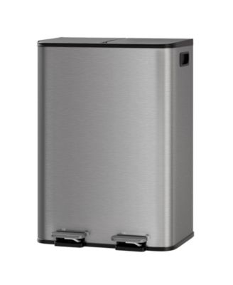 2 x 8 gal Stainless Steel Double Trash Can, Step-on Recycle Bin Combo with Lid for Kitchen