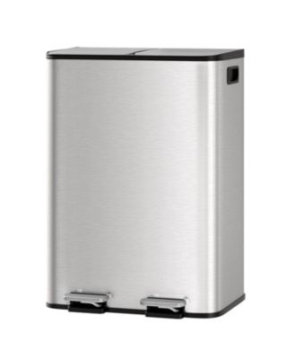 2 x 8 gal Stainless Steel Double Trash Can, Step-on Recycle Bin Combo with Lid for Kitchen