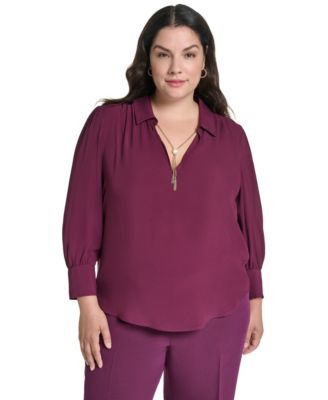Plus Size Long-Sleeve V-Neck Blouse