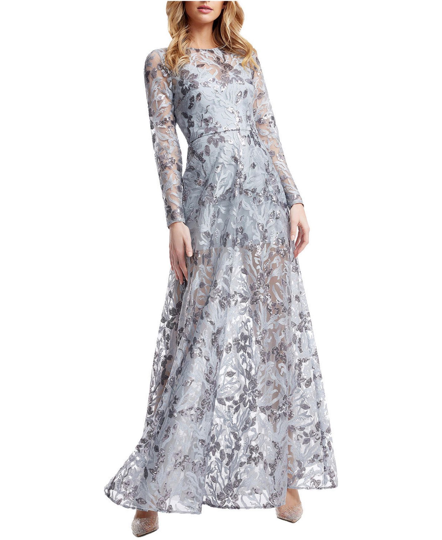 Женское платье Dress the Population Ava Long-Sleeve Floral-Sequin Gown, цвет: Светлый ледяной синий — фото 2