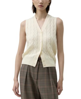 Women's Cable-Knit V-Neck Merino Wool Vest