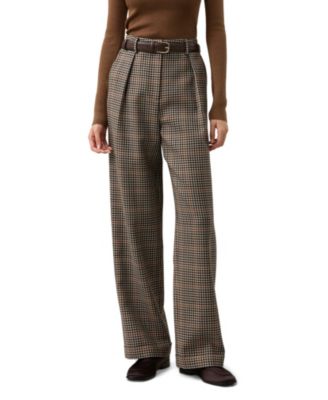 Women's Shepherd Check Straight-Leg Wool-Silk Blend Pants