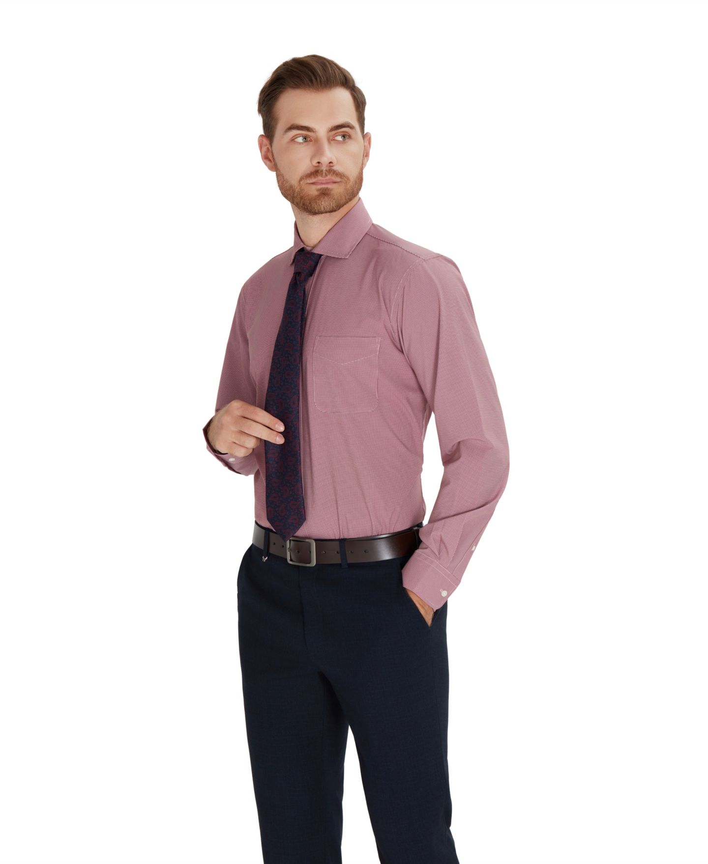 Мужская рубашка Club Room Regular-Fit Houndstooth Dress Shirt, цвет: Кирпичный рубиновый — фото 3