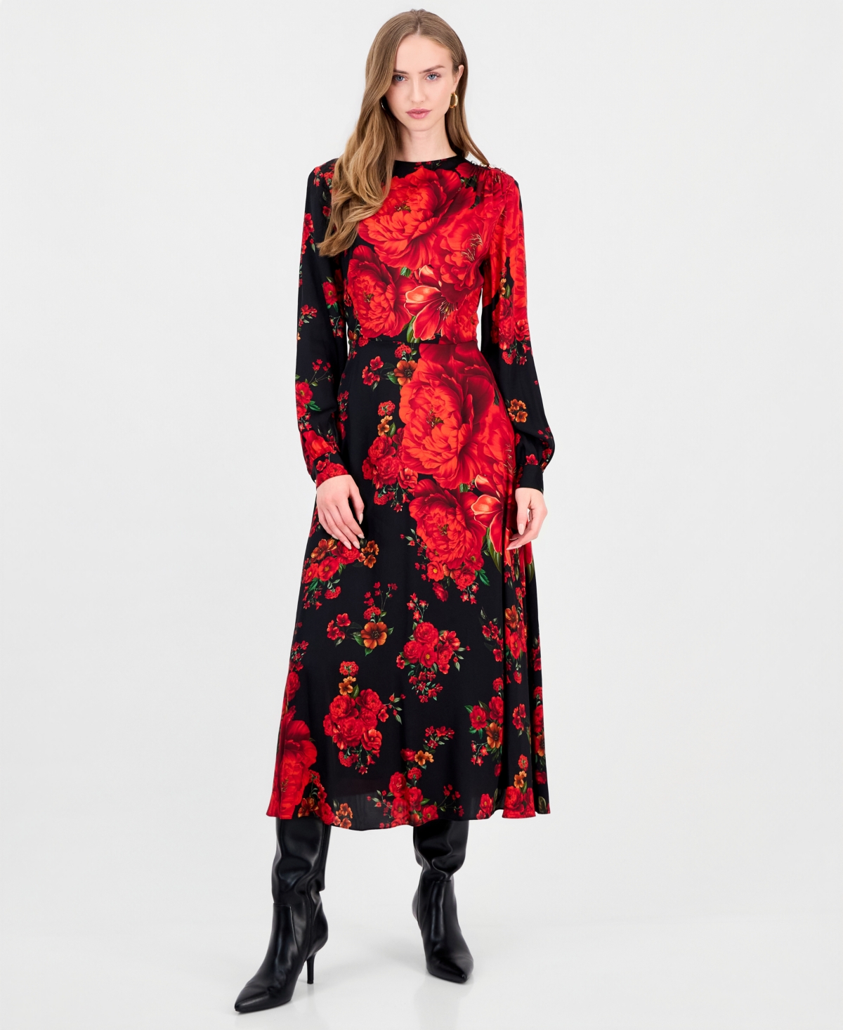 Elie Tahari Women's The Valerie Floral A-Line Midi Dress