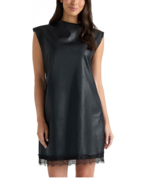 Женское платье Ellen Tracy Padded-Shoulder High-Neckline Lace-Trim Short, цвет: Чёрный
