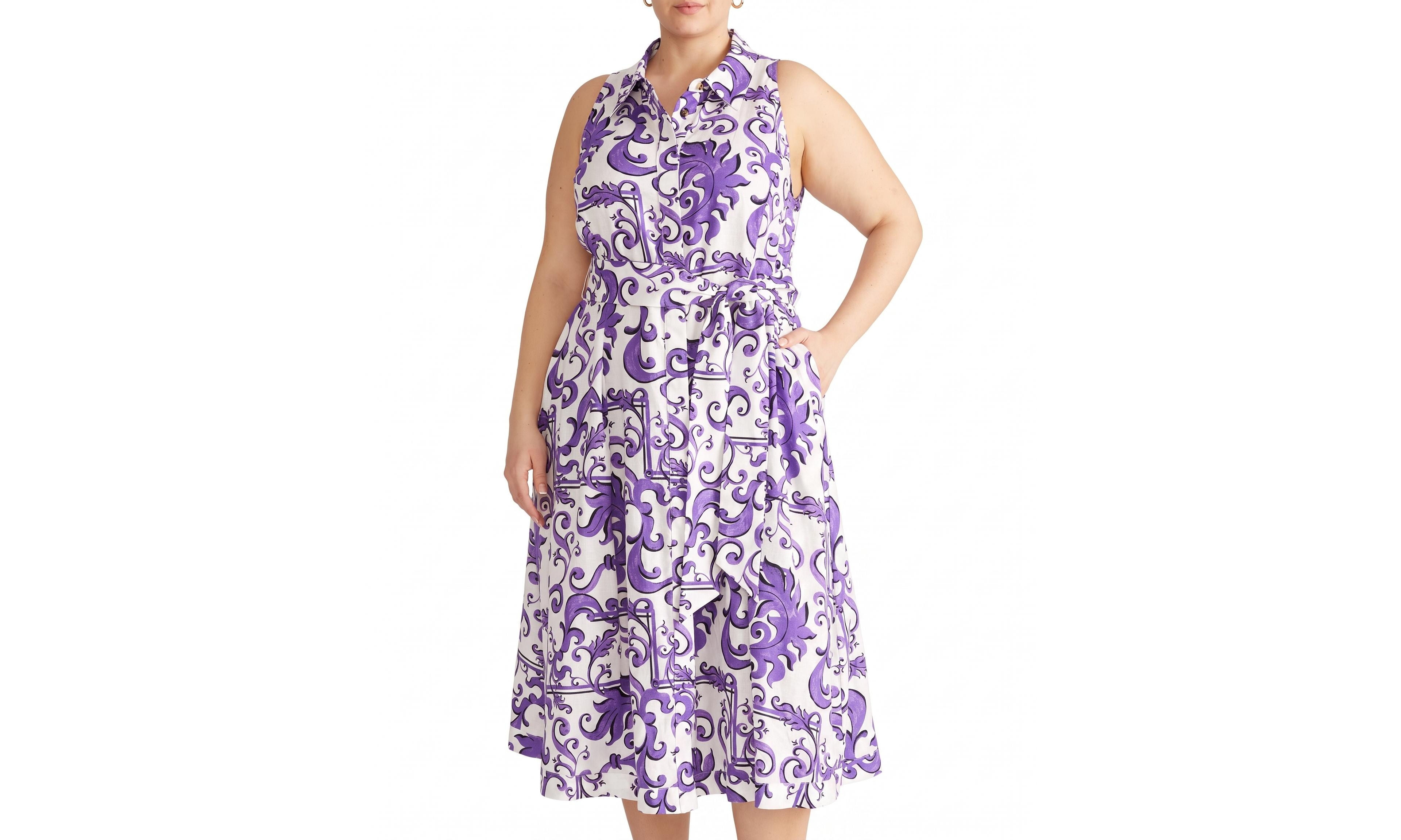 Universal Standard Plus Adelaide Sleeveless Collared Linen-Blend Midi Shirtdress