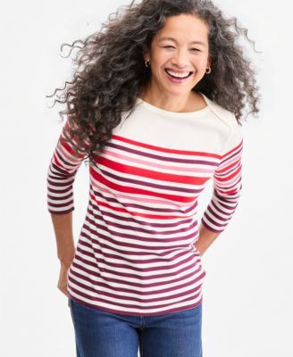 Women's Printed Pima Cotton 3/4-Sleeve Boat-Neck Top