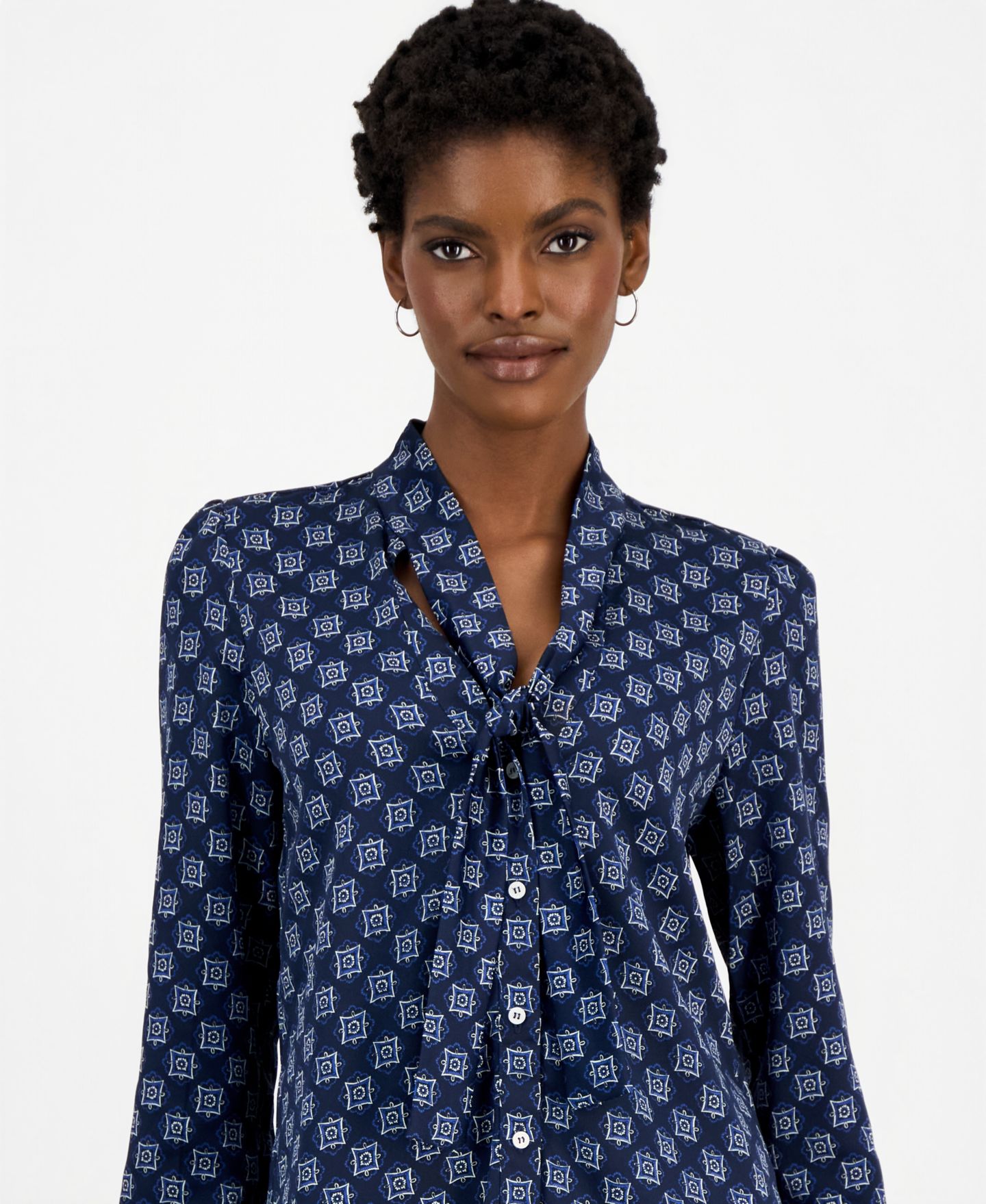 Женская блузка Emme Marella Emmalbore Long-Sleeve V-Neck Geometric-Print, цвет: Тёмно-синий — фото 4