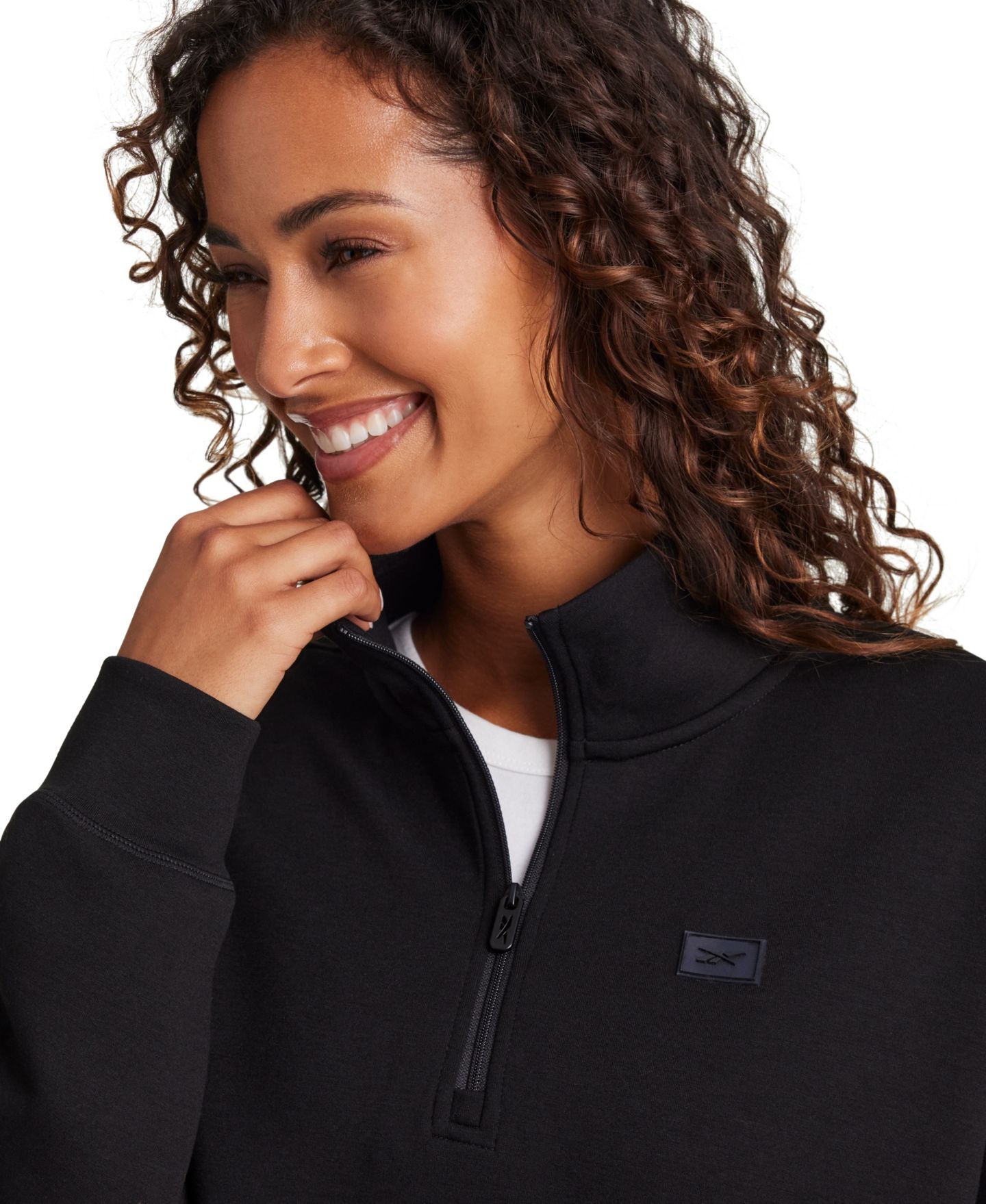 Женский свитшот Reebok Double Knit Cropped Half Zip Long-Sleeve Sweatshirt, цвет: Чёрный — фото 4