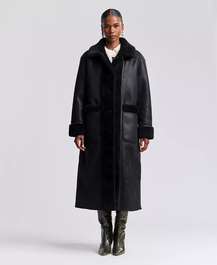 Women's Reversible Faux Shearling Maxi Coat - thumbnail 5