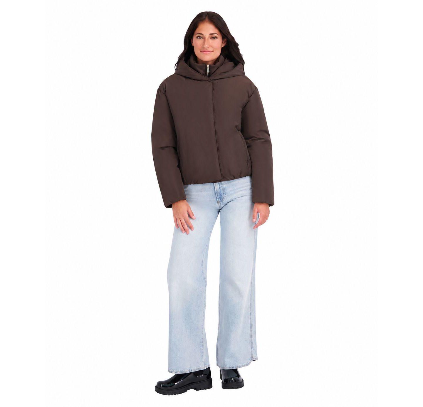 Женская куртка Kensie Memory Fabric Puffer With Attached Hood And Stand Collar, цвет: Шоколадный — фото 1