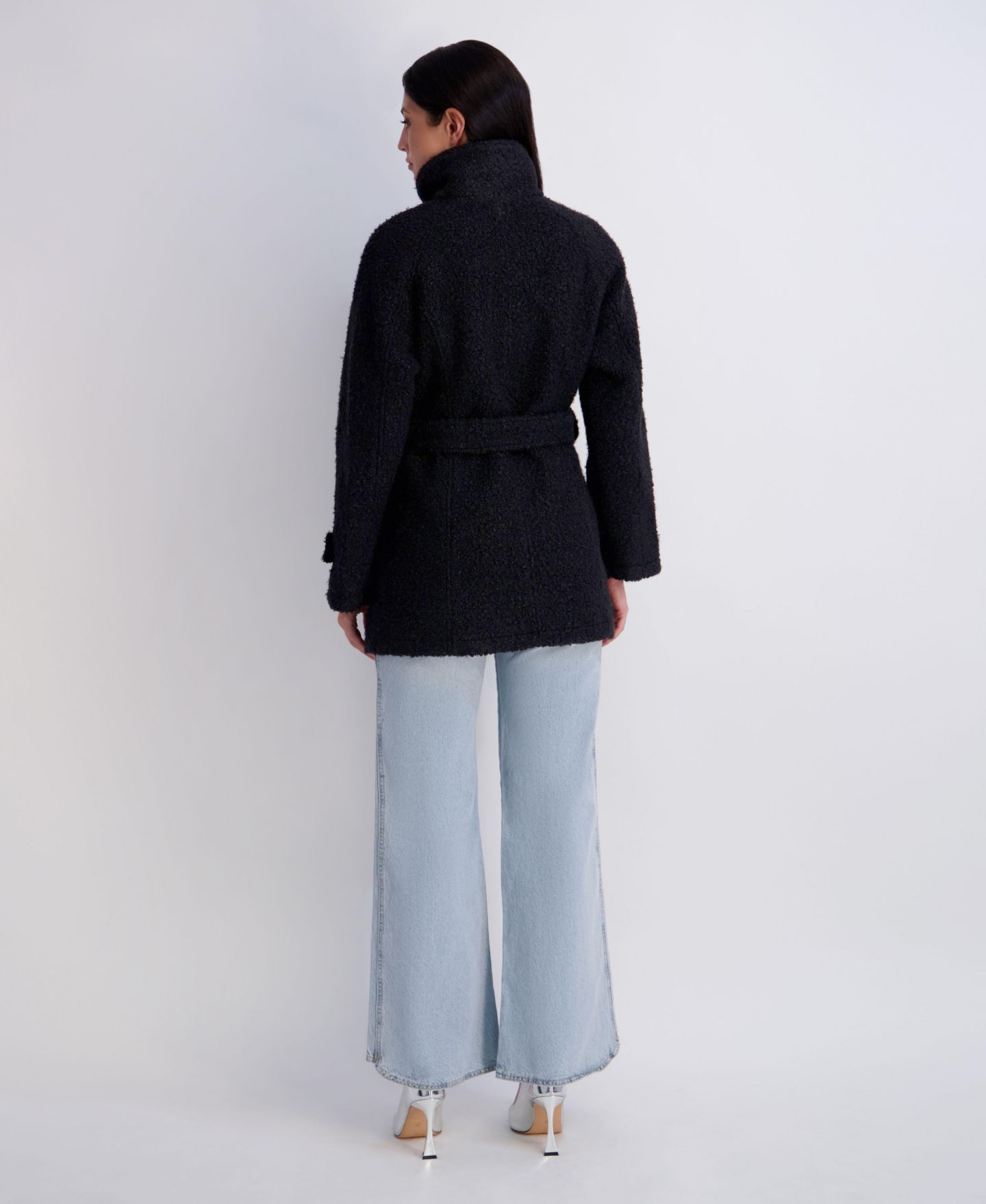 Женская куртка Kensie Belted Faux-Boucle, цвет: Чёрный — фото 3
